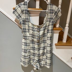 Urban Outfitters Cream & Blue Plaid Romper